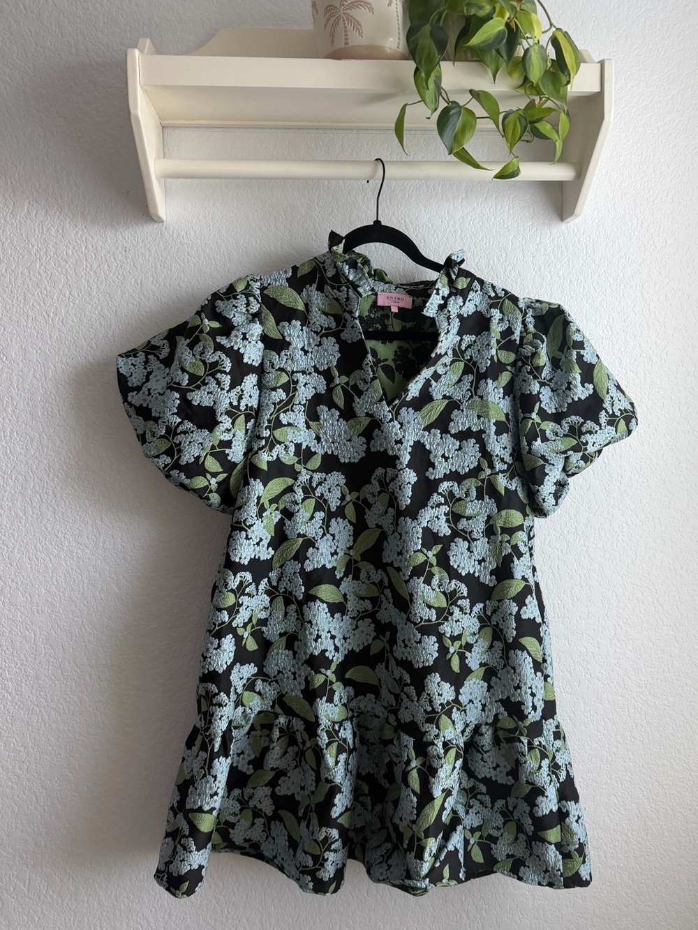 Entro Floral Jacquard Puff Sleeve Mini Dress Large